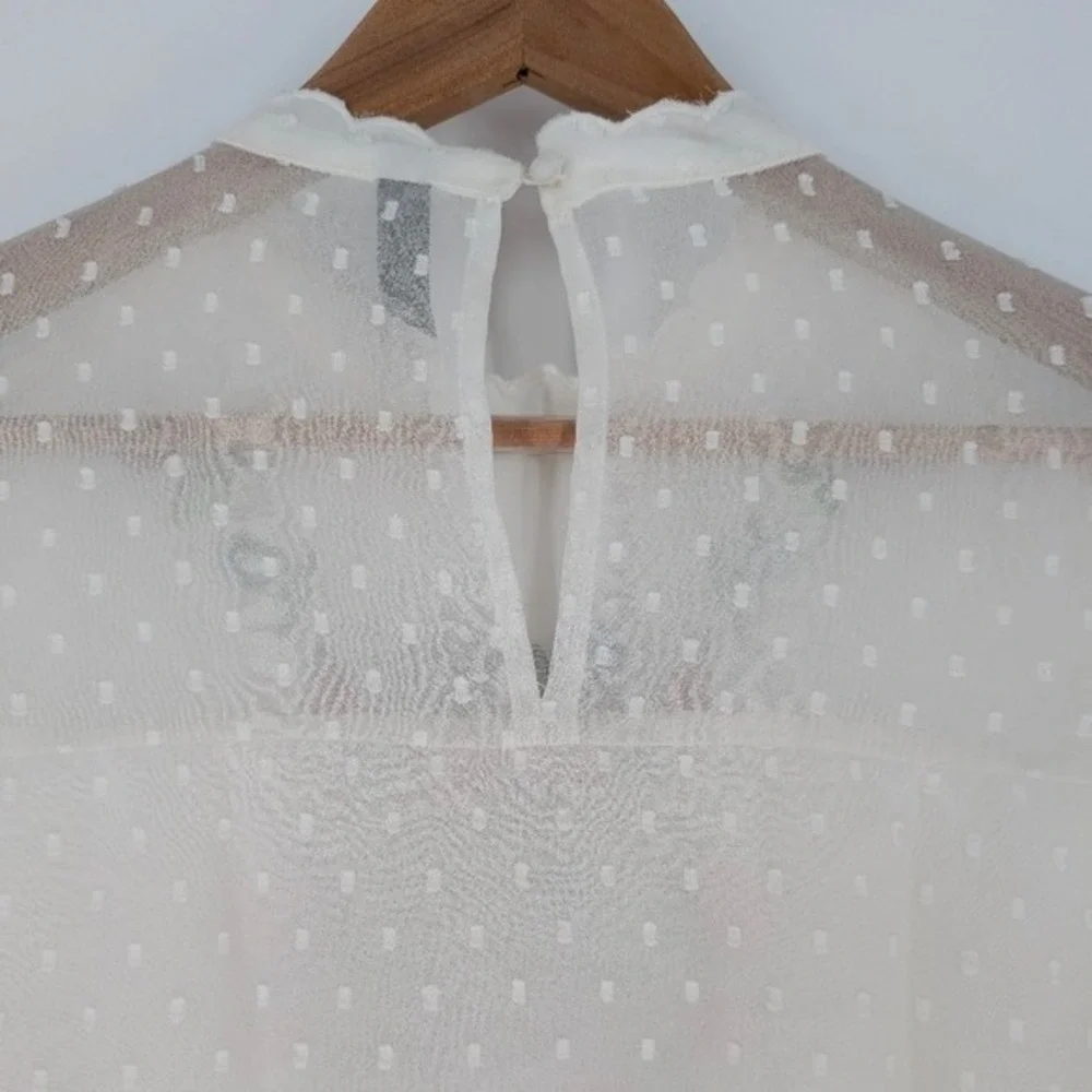 Y.A.S Yasmolia White Swiss‎ Dot Floral Embroidered High Neck Blouse Top Size M